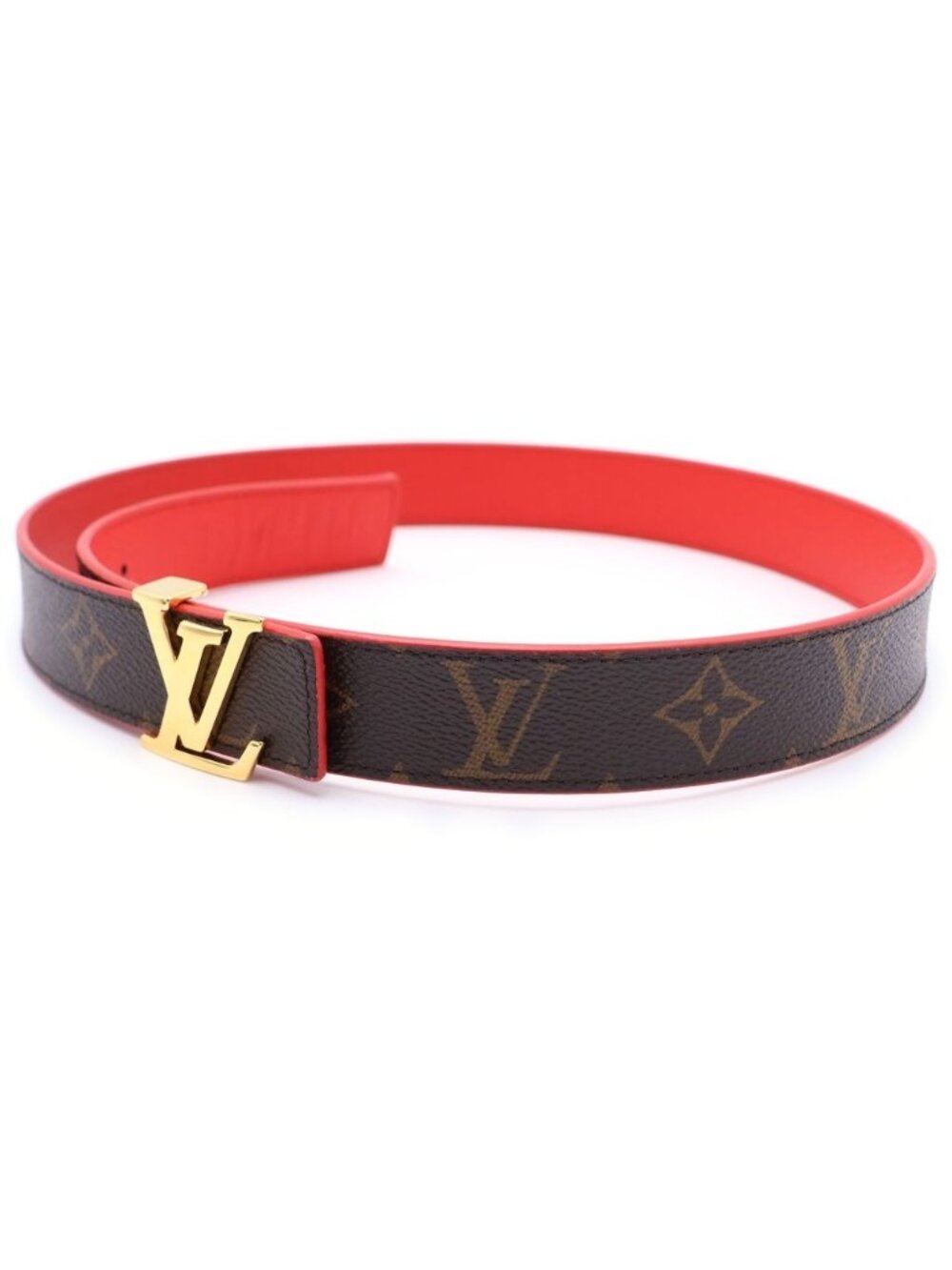 Louis Vuitton Monogram Ceinture LV Initial Belt Brown Red Leather Gold